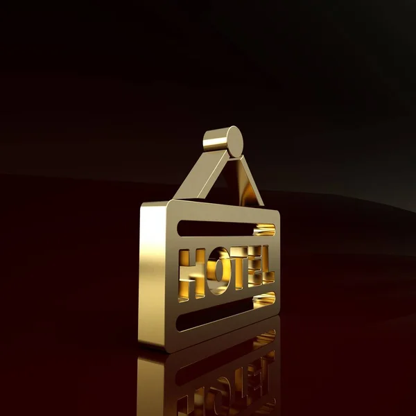 Gold Signboard reklama zewnętrzna z tekstem Hotel ikona izolowane na brązowym tle. Koncepcja minimalizmu. Ilustracja 3D 3D renderowania — Zdjęcie stockowe