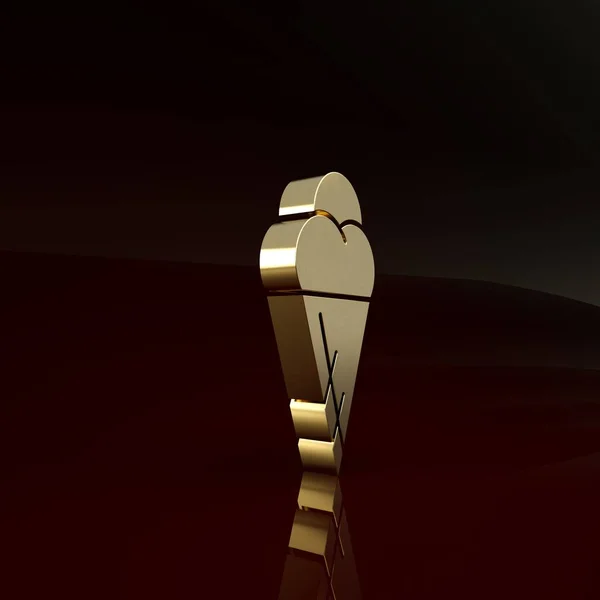 Goldenes Eis in Waffelkegel-Symbol isoliert auf braunem Hintergrund. Süßes Symbol. Minimalismus-Konzept. 3D Illustration 3D Renderer — Stockfoto