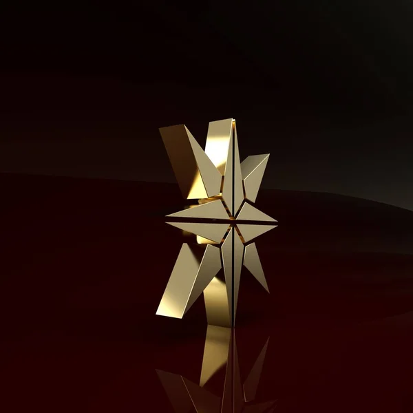 Gold Wind rosa icono aislado sobre fondo marrón. Icono de brújula para viajar. Diseño de navegación. Concepto minimalista. 3D ilustración 3D render —  Fotos de Stock