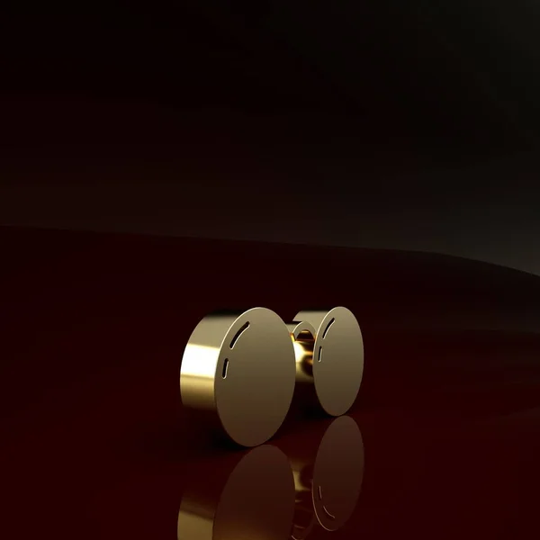 Ikone der Goldbrille isoliert auf braunem Hintergrund. Brillengestell-Symbol. Minimalismus-Konzept. 3D Illustration 3D Renderer — Stockfoto