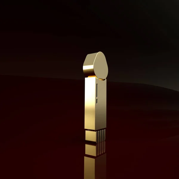 Gold Dildo vibrator สําหรับไอคอนเกมเซ็กซ์ที่แยกจากพื้นหลังสีน้ําตาล ของเล่นทางเพศสําหรับผู้ใหญ่ เครื่องออกกําลังกายช่องคลอดเพื่อความใกล้ชิด แนวคิดขั้นต่ํา ภาพ 3D 3D — ภาพถ่ายสต็อก