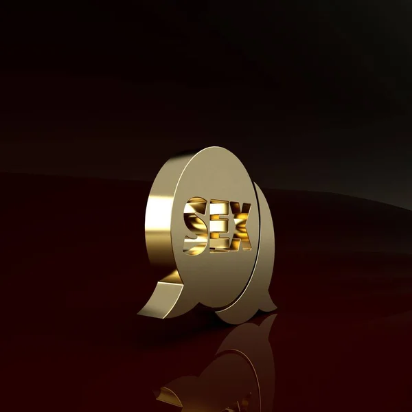 Gold Speech burbuja con texto Sexo icono aislado sobre fondo marrón. Icono solo contenido para adultos. Concepto minimalista. 3D ilustración 3D render — Foto de Stock