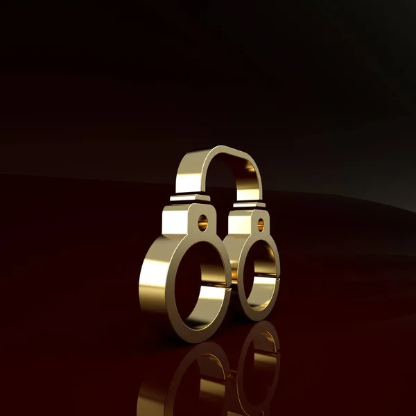 Oro Sexy esposas esponjosas icono aislado sobre fondo marrón. Accesorio fetichista. Tiendas de sexo para sádicos y masoquistas. Concepto minimalista. 3D ilustración 3D render — Foto de Stock