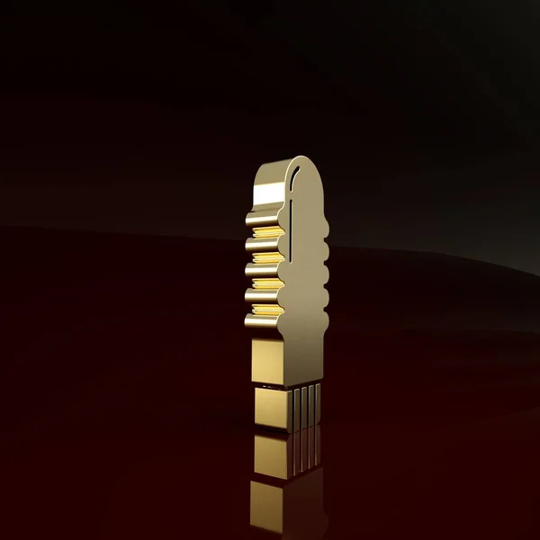 Gold Dildo вибратор для секс-игр значок изолирован на коричневом фоне. Секс-игрушка для взрослых. Вагинальные тренажеры для интимной жизни. Концепция минимализма. 3D-рендеринг — стоковое фото