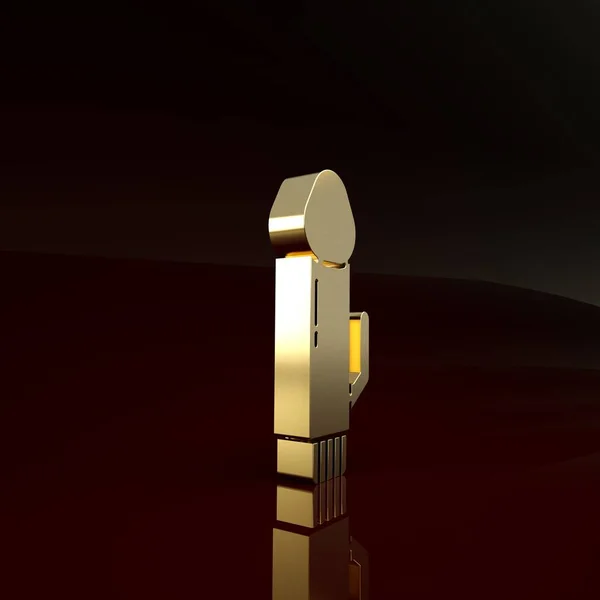 Gold Dildo Vibrador para juegos sexuales icono aislado sobre fondo marrón. Juguete sexual para adultos. Máquinas de ejercicio vaginal para la intimidad. Concepto minimalista. 3D ilustración 3D render —  Fotos de Stock