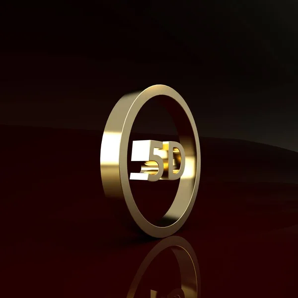 Gold 5d virtual reality icoon geïsoleerd op bruine achtergrond. Groot driedimensionaal logo. Minimalisme concept. 3d illustratie 3d renderen — Stockfoto