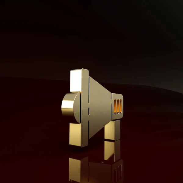 Gold Megaphone icon isolated on brown background. Speaker sign. Minimalism concept. 3d illustration 3D render