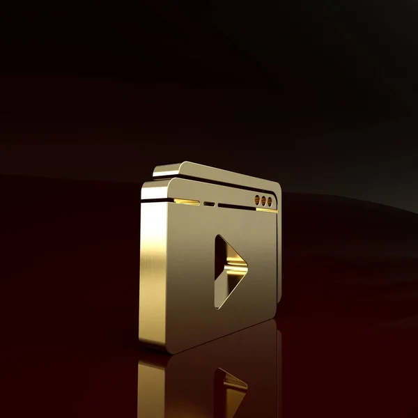 Gold Online giocare video icona isolata su sfondo marrone. Striscia di pellicola con segno di gioco. Concetto minimalista. Illustrazione 3d rendering 3D — Foto Stock