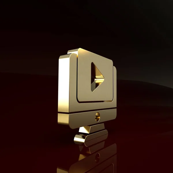 Gold Online παιχνίδι εικονίδιο βίντεο απομονώνονται σε καφέ φόντο. Οθόνη υπολογιστή και ταινία ταινία με σήμα παιχνιδιού. Μινιμαλιστική έννοια. 3D απεικόνιση 3d καθιστούν — Φωτογραφία Αρχείου