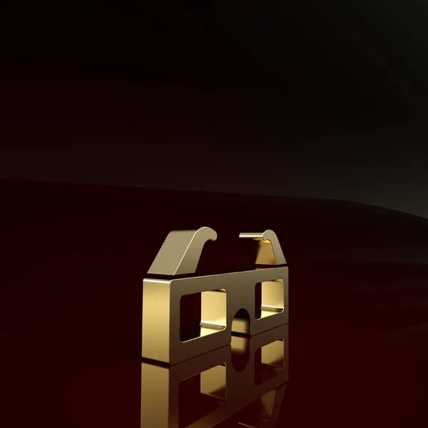 Χρυσό 3d γυαλί του κινηματογράφου εικονίδιο απομονώνονται σε καφέ φόντο. Μινιμαλιστική έννοια. 3D απεικόνιση 3d καθιστούν — Φωτογραφία Αρχείου