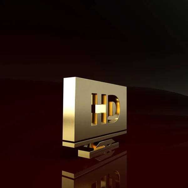 Gold Smart display met Hd video technologie icoon geïsoleerd op bruine achtergrond. Minimalisme concept. 3d illustratie 3d renderen — Stockfoto