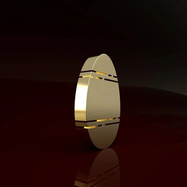 Icono de huevo de Pascua dorado aislado sobre fondo marrón. Feliz Pascua. Concepto minimalista. 3D ilustración 3D render — Foto de Stock