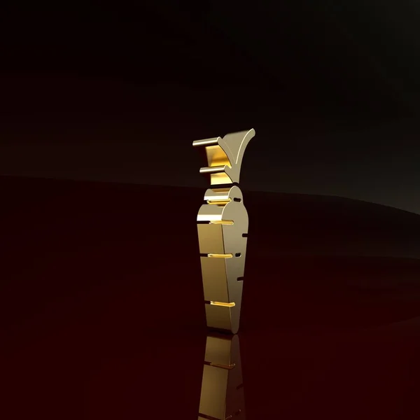 茶色の背景に孤立した金の人参アイコン。ハッピーイースター。最小限の概念。3Dイラスト3Dレンダリング — ストック写真