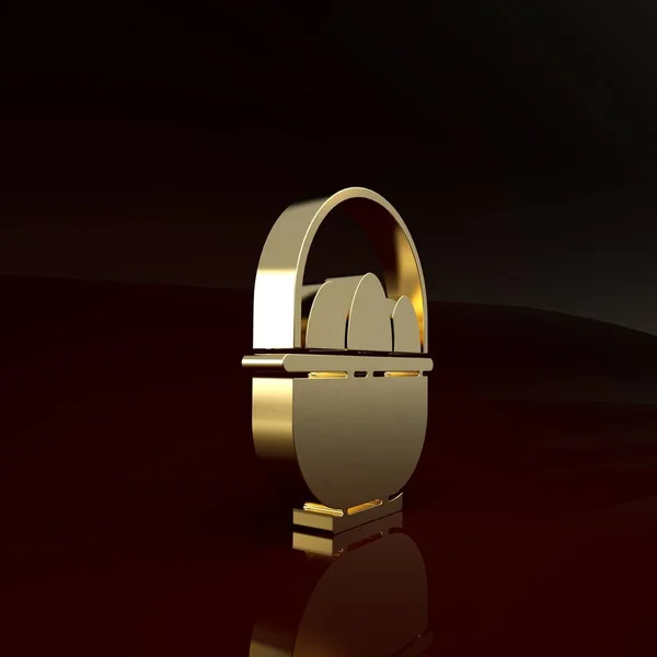 Goldkorb mit Ostereier-Symbol isoliert auf braunem Hintergrund. Frohe Ostern. Minimalismus-Konzept. 3D Illustration 3D Renderer — Stockfoto