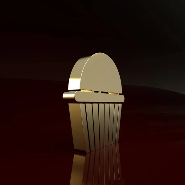 Złota ikona ciasta wielkanocnego izolowana na brązowym tle. Szczęśliwej Wielkanocy. Koncepcja minimalizmu. Ilustracja 3d — Zdjęcie stockowe