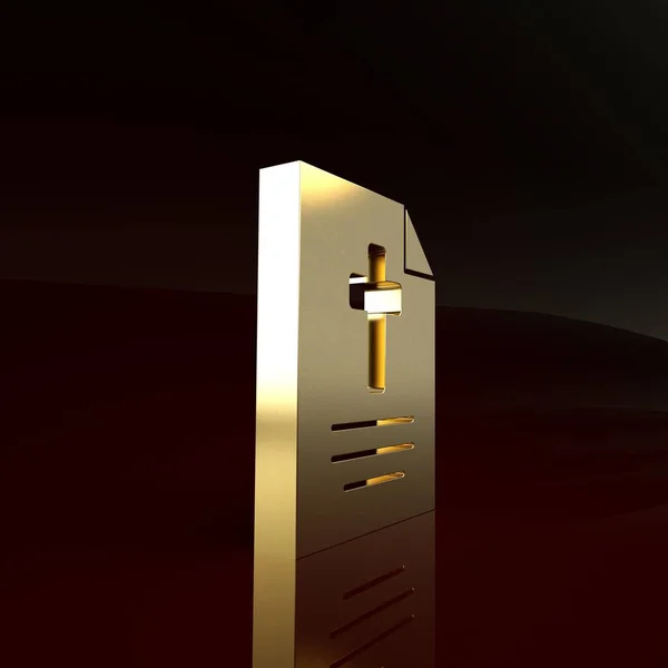 Gouden wenskaart met Happy Easter icoon geïsoleerd op bruine achtergrond. Feestposter sjabloon voor uitnodiging of wenskaart. Minimalisme concept. 3d illustratie 3d renderen — Stockfoto