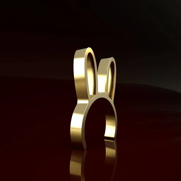 Złota Maska z długimi króliczymi uszami ikona odizolowana na brązowym tle. Koncepcja minimalizmu. Ilustracja 3d — Zdjęcie stockowe