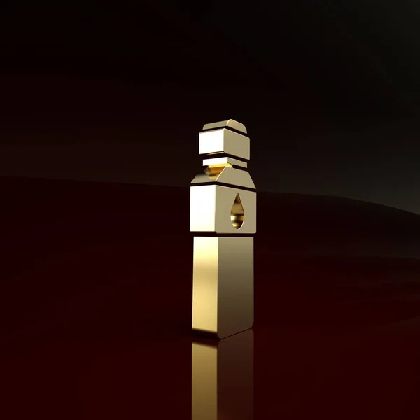 Garrafa de ouro de ícone de água isolado no fundo marrom. Sinal de bebida com refrigerante. Conceito de minimalismo. 3D ilustração 3D render — Fotografia de Stock