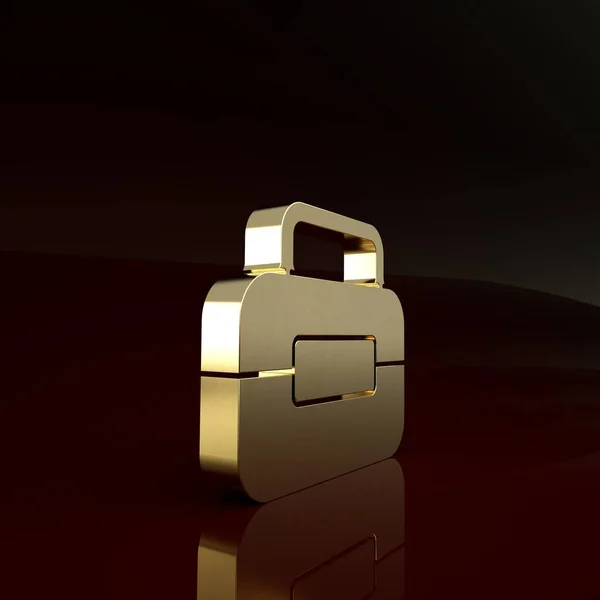 Ikona Gold Toolbox izolované na hnědém pozadí. Značka krabice s nářadím. Minimalismus. 3D ilustrace 3D vykreslení — Stock fotografie