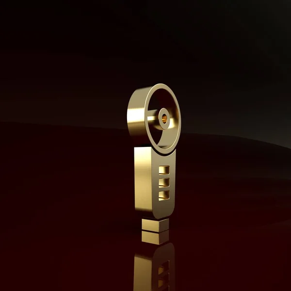 Gold Kulmahiomakone kuvake eristetty ruskealla taustalla. Minimalismin käsite. 3d kuva 3D renderöinti — kuvapankkivalokuva