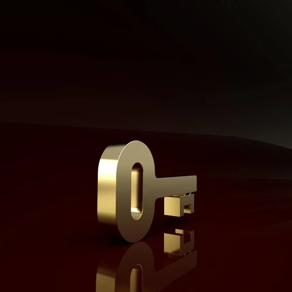 Gold Old key icon isolated on brown background. Minimalism concept. 3d illustration 3D render
