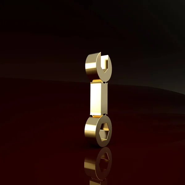 Złoty klucz ikona klucza izolowane na brązowym tle. Koncepcja minimalizmu. Ilustracja 3D 3D renderowania — Zdjęcie stockowe