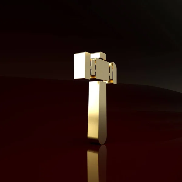 Icono de martillo dorado aislado sobre fondo marrón. Herramienta para reparación. Concepto minimalista. 3D ilustración 3D render — Foto de Stock