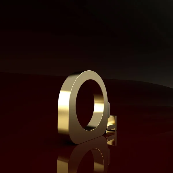 Icono de construcción de la ruleta dorada aislado sobre fondo marrón. Cinta métrica símbolo. Concepto minimalista. 3D ilustración 3D render — Foto de Stock