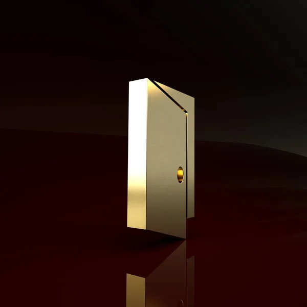 Złota Zamknięta ikona drzwi izolowana na brązowym tle. Koncepcja minimalizmu. Ilustracja 3d — Zdjęcie stockowe