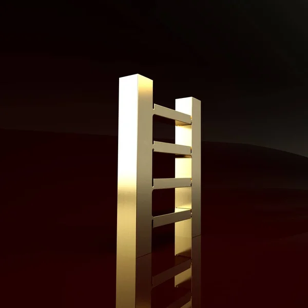 Kahverengi arka planda izole edilmiş altın ahşap merdiven ikonu. Minimalizm kavramı. 3d illüstrasyon 3d canlandırma — Stok fotoğraf