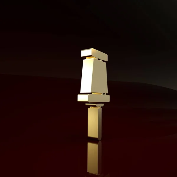 Gold Push icône broche isolée sur fond brun. Panneau des punaises. Concept de minimalisme. Illustration 3D rendu 3D — Photo