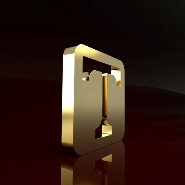갈색 배경에서 분리 된 황금 문자 아이콘. 최소성 개념. 3D 일러스트 3D 렌더링 — 스톡 사진