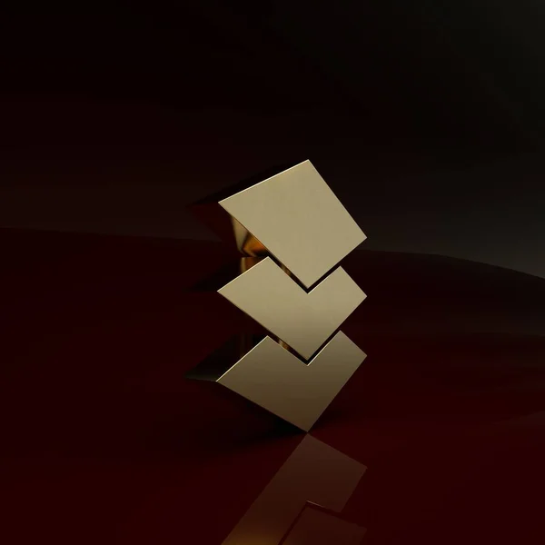 Gold Layers icon isolated on brown background. Minimalism concept. 3d illustration 3D render