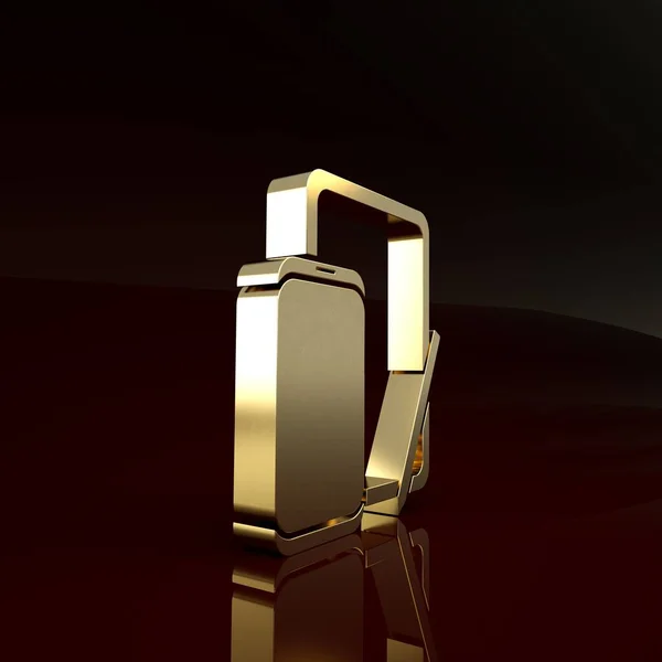 Oro Smartphone, teléfono móvil y tableta gráfica icono aislado sobre fondo marrón. Concepto minimalista. 3D ilustración 3D render —  Fotos de Stock