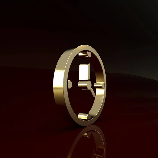 Icona dell'orologio d'oro isolato su sfondo marrone. Simbolo temporale. Concetto minimalista. Illustrazione 3d rendering 3D — Foto Stock