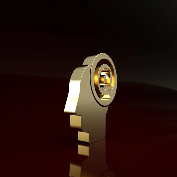 Gold Mail e ícone de e-mail isolado no fundo marrom. Envelope símbolo e-mail. E-mail sinal de mensagem. Conceito de minimalismo. 3D ilustração 3D render — Fotografia de Stock