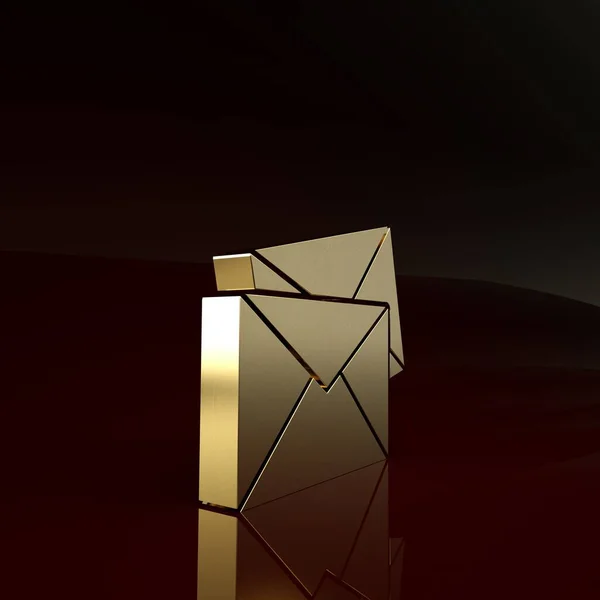 Icona busta oro isolato su sfondo marrone. E-mail messaggio lettera simbolo. Concetto minimalista. Illustrazione 3d rendering 3D — Foto Stock
