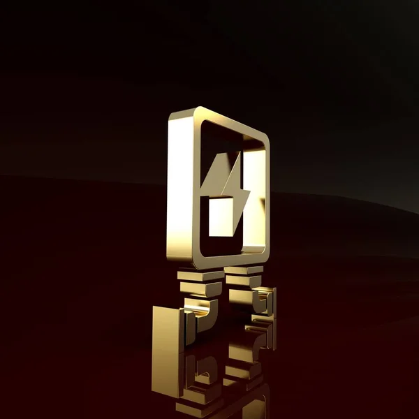 Gold icona trasformatore elettrico isolato su sfondo marrone. Concetto minimalista. Illustrazione 3d rendering 3D — Foto Stock