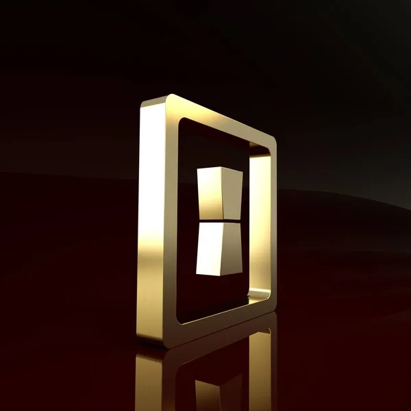 Gold Electric světlo vypínač ikona izolované na hnědém pozadí. Ikona Zapnuto a Vypnuto. Tmavší vypínač. Koncept úspory energie. Minimalismus. 3D ilustrace 3D vykreslení — Stock fotografie