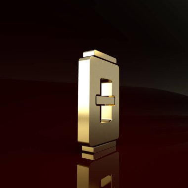 Kahverengi arkaplanda altın elektrik düğmesi simgesi izole edildi. Açık ve kapalı simgesi. Loş ışık düğmesi işareti. Enerji tasarrufu kavramı. Minimalizm kavramı. 3d illüstrasyon 3d canlandırma
