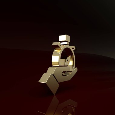 Altın Pusula simgesi kahverengi arkaplanda izole edildi. Rüzgâr yön bulma sembolü. Rüzgar gül işareti. Minimalizm kavramı. 3d illüstrasyon 3B canlandırma