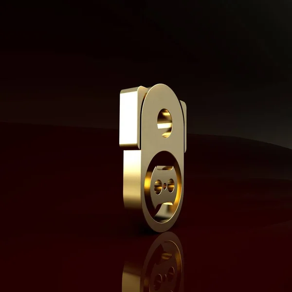 Icono de salida Gold Electrical aislado sobre fondo marrón. Toma de corriente. Símbolo de Roseta. Concepto minimalista. 3D ilustración 3D render — Foto de Stock