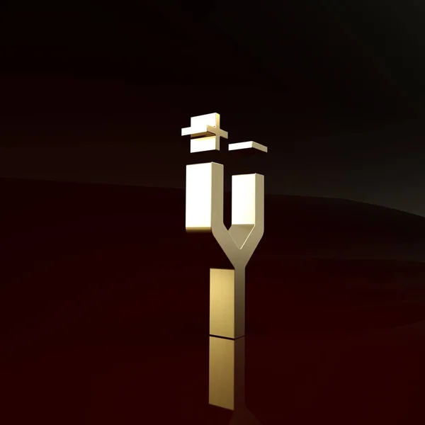 Gold Electric kabel ikona izolované na hnědém pozadí. Minimalismus. 3D ilustrace 3D vykreslení — Stock fotografie