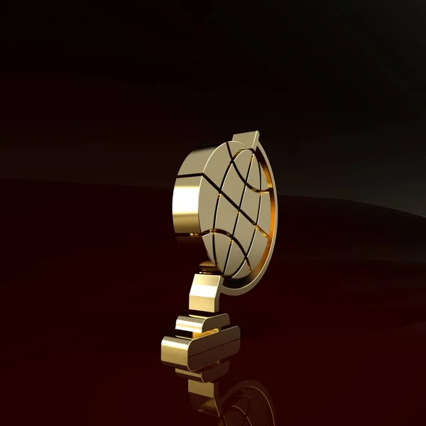Oro icona del globo terrestre isolato su sfondo marrone. Concetto minimalista. Illustrazione 3d rendering 3D — Foto Stock
