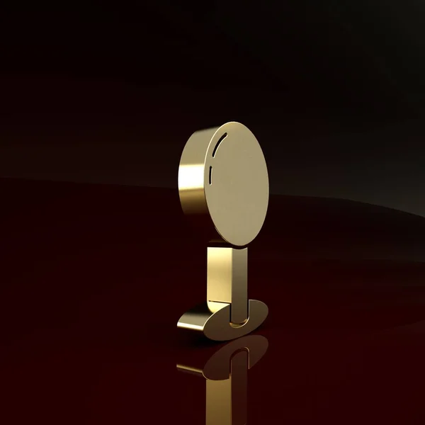 Icono de oro Push pin aislado sobre fondo marrón. Signo de chinchetas. Concepto minimalista. 3D ilustración 3D render — Foto de Stock