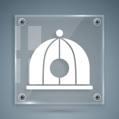 Gri arkaplanda beyaz Çin şapkası simgesi var. Kare cam paneller. Vektör İllüstrasyonu