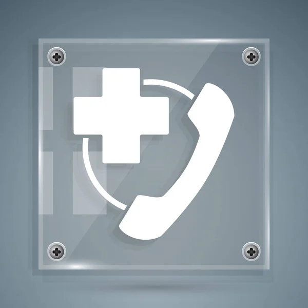 White Emergency phone call to hospital icon isolated on grey background. Square glass panels. Vector Illustration — Stock Vector