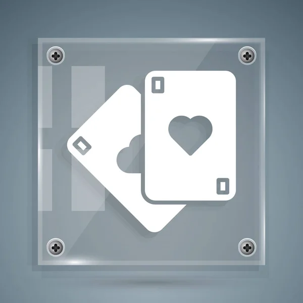 White Playing cards icon isolated on grey background. Casino gambling. Square glass panels. Vector Illustration — Stock Vector