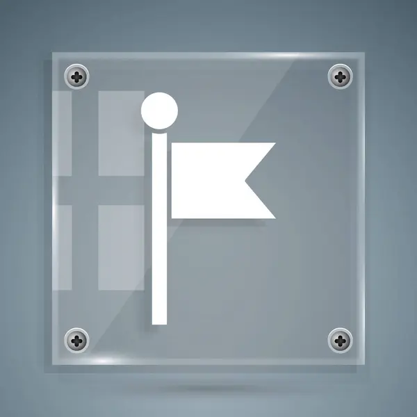 Ícone de bandeira branca isolado no fundo cinza. Símbolo do marcador de localização. Painéis de vidro quadrados. Ilustração vetorial — Vetor de Stock