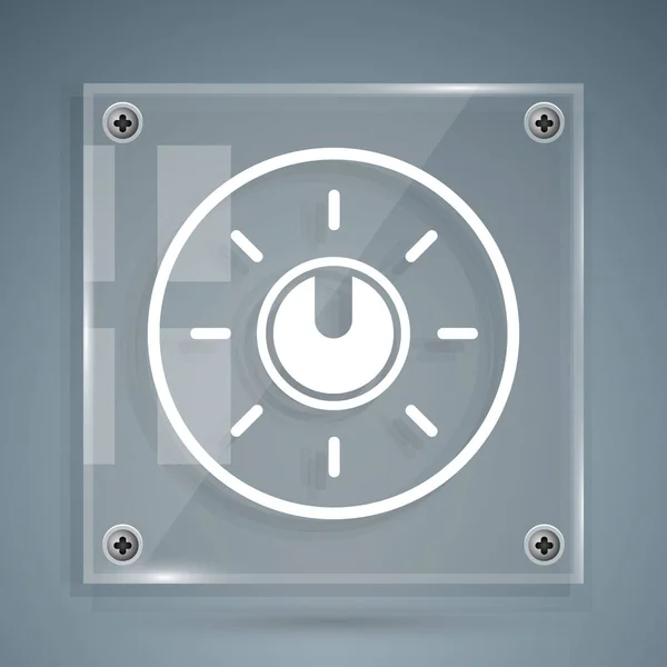 White Dial knop niveau technologie-instellingen pictogram geïsoleerd op grijze achtergrond. Volume knop, geluid controle, analoge regelaar. Vierkante glazen panelen. Vector Illustratie — Stockvector